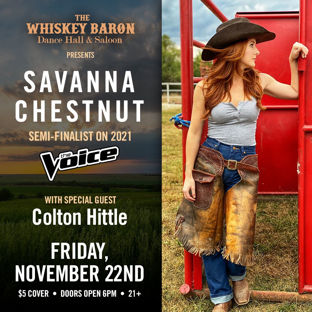 Savanna Chestnut Concert Event at the Whiskey Baron Dance Hall & Saloon on Friday, Nov. 22nd, 2024 in Colorado Springs