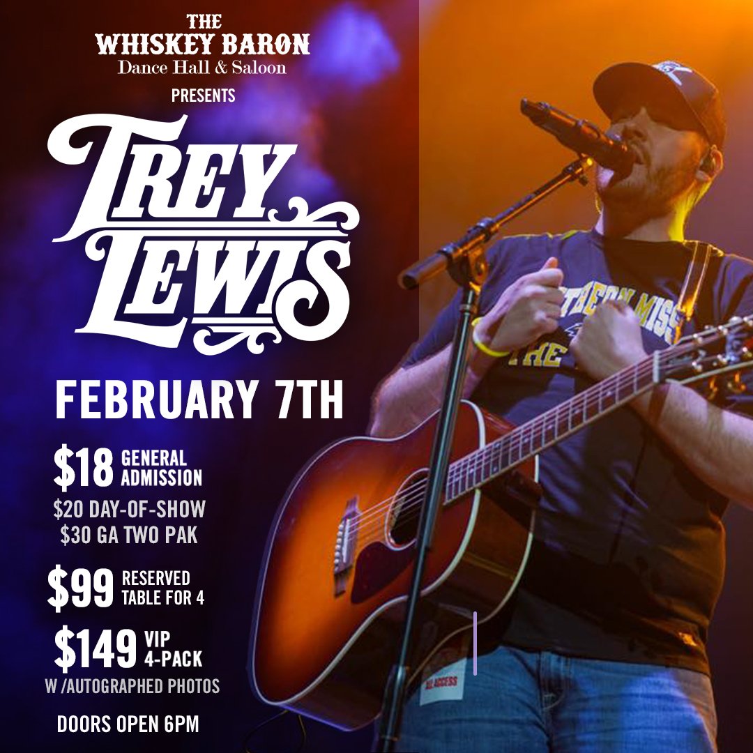 Trey Lewis Concert Event at the Whiskey Baron Dance Hall & Saloon on Friday February 7th, 2024 in Colorado Springs